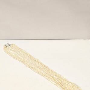 【B14130AK】SILVER留め具 パール・真珠 ライスパール 8連ネックレス 約44ｇ全長約61ｃｍ レディース アクセサリーの画像2