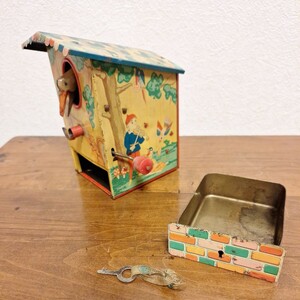  битва передний жестяная пластина игрушка сделано в Японии tsuru. копилка ключ имеется редкость подлинная вещь игрушка Showa Retro античный Vintage retro работа товар ценный 