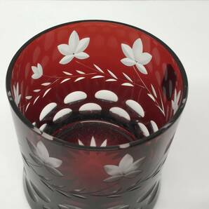 D123-H28-154 伝統硝子工芸 江戸切子 ロックグラス 約8×8.5cm 赤 和食器 ※箱付きの画像4