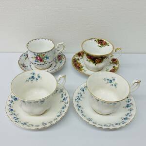 D010-SG2-218 ROYAL ALBERT ティーセット ティーカップ ソーサー 食器 アンティーク 4客セット 口径約7.5～8.5cm 直径約13.5～14cm