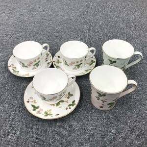 D109-SG2-312 WEDGWOOD ウェッジウッド WILD STRAWBERRY カップ＆ソーサー マグカップ 5客セット 最大約8.7×9cm 約14.8cm 洋食器