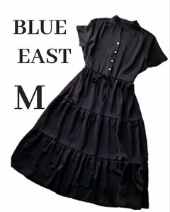 BLUE EAST　ブルーイースト　接触冷感・ウエスト切替ティアードワンピース 半袖 ロングワンピース　黒　Mサイズ