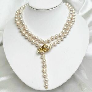 リーフデザイン　本真珠ネックレス　8mm 85cm Pearl necklace jewelry 天然パール ネックレス
