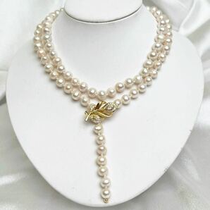 リーフデザイン 本真珠ネックレス 8mm 85cm Pearl necklace jewelry 天然パール ネックレスの画像1