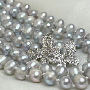 綺麗！蝶々！天然パールネックレス8mm pearl necklace jewelry 85cm