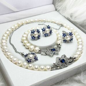 綺麗高級感タンザナイト×本真珠5点セット 8-9mm 42cm 17cm パールネックレス 真珠ネックレス 天然 jewelry Pearl necklaceの画像3