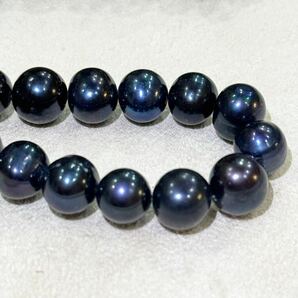 綺麗！天然パールネックレス10mm 40cm ブラックパールネックレス 黒真珠jewelry シルバーの画像3