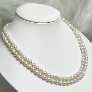 本真珠ネックレス二連5mm 天然パールネックレス　41cm Pearl necklace jewelry 天然パール 