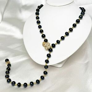 黒蝶ネックレス9mm 天然パールネックレス60cm Pearl jewelry necklace 黒蝶パールネックレス 黒真珠の画像2