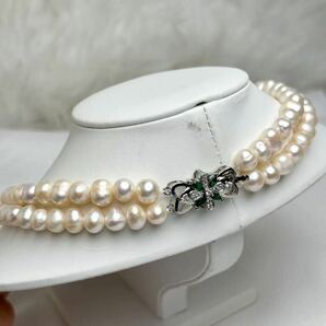 綺麗！翡翠×天然パールネックレス 42cm necklace Pearl pearl 約 8mmの画像3