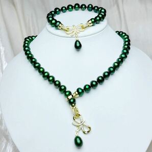 黒真珠ネックレス＋ブレスレット 7mm 42+17cm Pearl necklaceの画像1