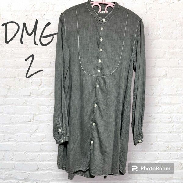 DMG ドミンゴ バンドカラー シャツ グレー ロング丈 Mサイズ ガーゼ素材 日本製