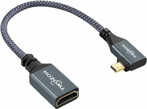Twozoh Micro HDMI - HDMIアダプターケーブル ナイロン編組 90度 Micro HDMI オス-HDMI メスコード 4K/3D対応 