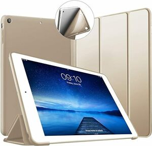 iPad Air ケース (第1世代) ソフトカバー オートスリープ機能 PUレザーカバー 三つ折りスタンド機能 2013年発売のiPad Air専用-ゴールド