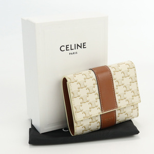 中古良品セリーヌCELINE スモール トリフォールドウォレット　ブランド　 PVC 10D57 2BZ9 01TA ホワイト　 ランク：A us-2 レディース