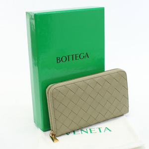 中古良品ボッテガヴェネタBOTTEGA VENETA イントレチャート ジップアラウンドウォレット 長財布 ラム ランク：A us-2