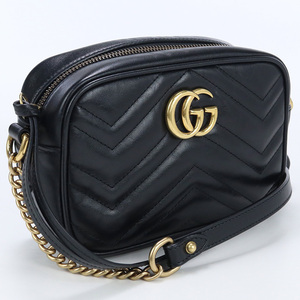 中古良品グッチGUCCI GGマーモント キルティング ミニバッグ レザー 448065 DTD1T 1000 ブラック系　 ランク：A us-2 レディース