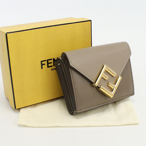 中古良品フェンディFENDI FFダイヤモンド 三つ折り財布 ブランド 8M0480 ALWA グレージュ系 ランク：A us-2