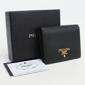 中古良品プラダPRADA ヴィッテロレザー 二つ折り財布 ブランド 1MV204 2E3A F0002 ブラック ランク：A us-2 レディース