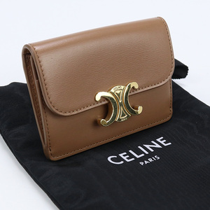 中古美品セリーヌCELINE トリオンフ フラップ付き カードホルダー 名刺入れ 10I58 3DPV ブラウン系 ランク：S us-1 レディース