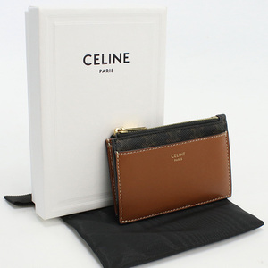 中古良品セリーヌCELINE トリオンフキャンバス ジップ付きカードホルダー 小銭入れ 10F99 2BZ9 04LU ブラウン系 ランク：A us-2