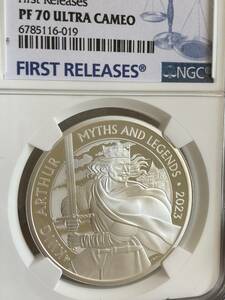 1円 【安全資産】 英国 2023年 英国神話と伝説 アーサー王 2ポンド 銀貨 NGC PF 70 UC FR シルバー　コイン