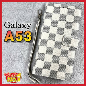 大人気　Samsung Galaxy A53ケース手帳型　白色　チェック柄 PUレザー　高級感　 耐衝撃 サムスンギャラクシーA53カバー　ホワイト