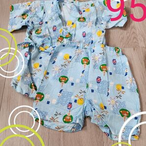 美品【95cm甚平 】うちわ 花火 くま