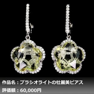 【1円新品】イケゾエガレ｜14.00ct 天然アメジスト（プラシオライト） ダイヤモンド K14WG仕上ピアス｜本物保証｜作家モノ｜NGL鑑別対応