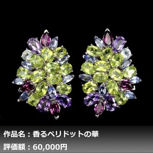 【送料無料】イケゾエガレ｜6.00ct 天然ペリドット&アメジスト&ガーネット&タンザナイト K14WG仕上ピアス｜作家モノ｜本物保証｜NGL鑑別対