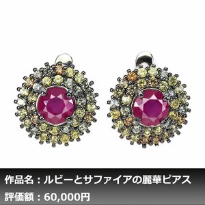 【1円新品】イケゾエガレ｜9.00ct 天然ピジョンブラッドルビー&サファイア K14WG仕上ピアス｜作家モノ｜本物保証｜NGL鑑別対応