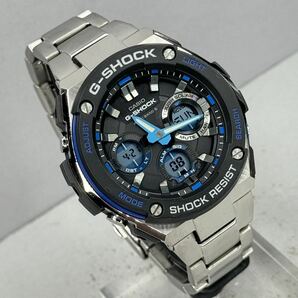 極美品 G-SHOCK GST-W100D-1A2JF GスチールG-STEELタフソーラー 電波受信 電波ソーラー マルチバンド6 メタルバンド ブルー アナデジの画像2