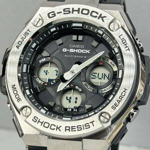 極美品 G-SHOCK GST-W110-1AJF G-STEEL Gスチール タフソーラー 電波受信 電波ソーラー マルチバンド6 メタルベゼル シルバー アナデジ