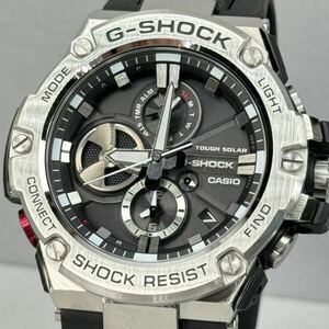 極美品G-SHOCK GST-B100-1AJF GスチールG-STEEL タフソーラー Bluetooth搭載モバイルリンク メタルベゼル ブラック シルバー ラバーバンド