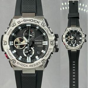 極美品 G-SHOCK GST-B100-1AJF GスチールG-STEEL タフソーラー Bluetooth搭載モバイルリンク メタルベゼル ブラック シルバー ラバーの画像3