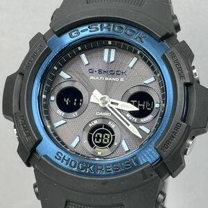 極美品 CASIO G-SHOCK AWG-M100BC-2AJF タフソーラー 電波受信 電波ソーラー マルチバンド6 ブラック ブルー 反転液晶 メタルコアバンド