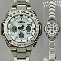 極美品 G-SHOCK GST-W110D-7AJF Gスチール/G-STEELタフソーラー 電波受信 電波ソーラー マルチバンド6 メタルバンド ホワイト アナデジ_画像3