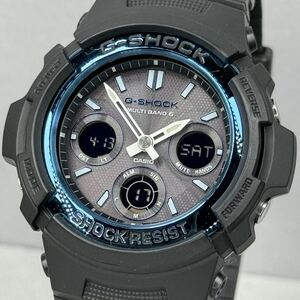 極美品 箱説タグ付 G-SHOCK AWG-M100A-1A タフソーラー 電波受信 電波ソーラー マルチバンド6 アナログ/デジタル ブラック ブルー 反転液晶