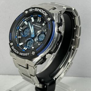 美品 G-SHOCK GST-W100D-1A2JF GスチールG-STEELタフソーラー 電波受信 電波ソーラー マルチバンド6 メタルバンド ブルー アナデジの画像7