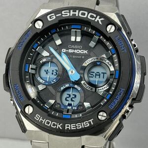 美品 G-SHOCK GST-W100D-1A2JF GスチールG-STEELタフソーラー 電波受信 電波ソーラー マルチバンド6 メタルバンド ブルー アナデジ