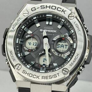 極美品 G-SHOCK GST-W110-1AJF G-STEEL Gスチール タフソーラー 電波受信 電波ソーラー マルチバンド6 メタルベゼル シルバー アナデジの画像1