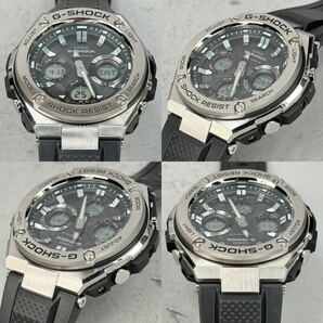 極美品 G-SHOCK GST-W110-1AJF G-STEEL Gスチール タフソーラー 電波受信 電波ソーラー マルチバンド6 メタルベゼル シルバー アナデジの画像4