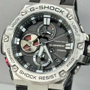 美品 G-SHOCK GST-B100-1AJF GスチールG-STEEL タフソーラー Bluetooth搭載モバイルリンク メタルベゼル ブラック シルバー ラバーバンドの画像1