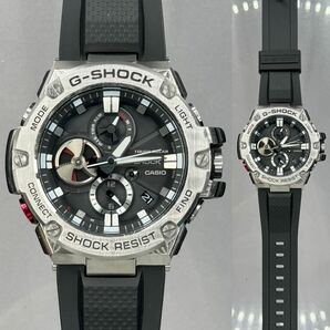 極美品 G-SHOCK GST-B100-1AJF GスチールG-STEEL タフソーラー Bluetooth搭載モバイルリンク メタルベゼル ブラック シルバー ラバーの画像3