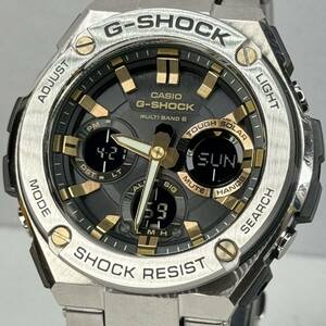 極美品 G-SHOCK GST-W110D-1A9JF G-STEEL/Gスチール タフソーラー 電波受信 電波ソーラー マルチバンド6 メタルバンド ゴールド アナデジ