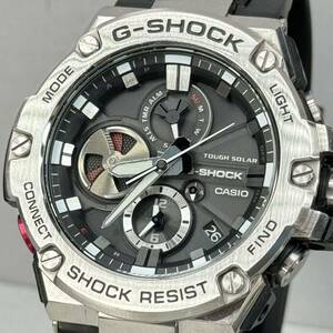 美品 G-SHOCK GST-B100-1AJF GスチールG-STEEL タフソーラー Bluetooth搭載モバイルリンク メタルベゼル ブラック シルバー ラバー