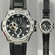 良品 G-SHOCK GST-B100-1AJF GスチールG-STEEL タフソーラー Bluetooth搭載モバイルリンク メタルベゼル ブラック シルバー ラバーバンド_画像3