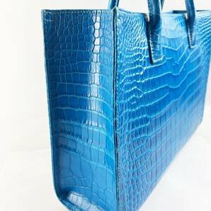 高級鞄 美品 VIET THANH クロコダイル ワニ革 シャイニングクロコ バッグ トートバッグ 男女兼用 本革 レザー 青 ブルーの画像6