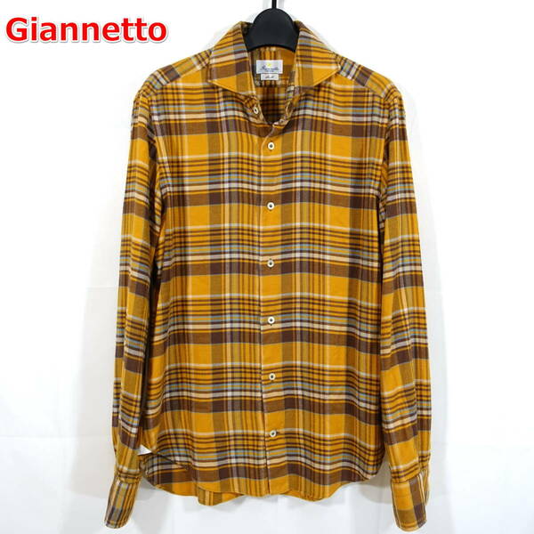 【良品】ジャンネット　チェックネルシャツ　Giannetto　サイズＭ　黄茶