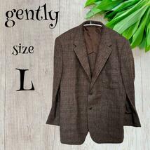 gentlyジェントリー　シングルジャケット【L】ブラウン　チェック　ウール_画像1